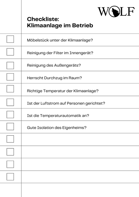 Checkliste Klimaanlage im Betrieb